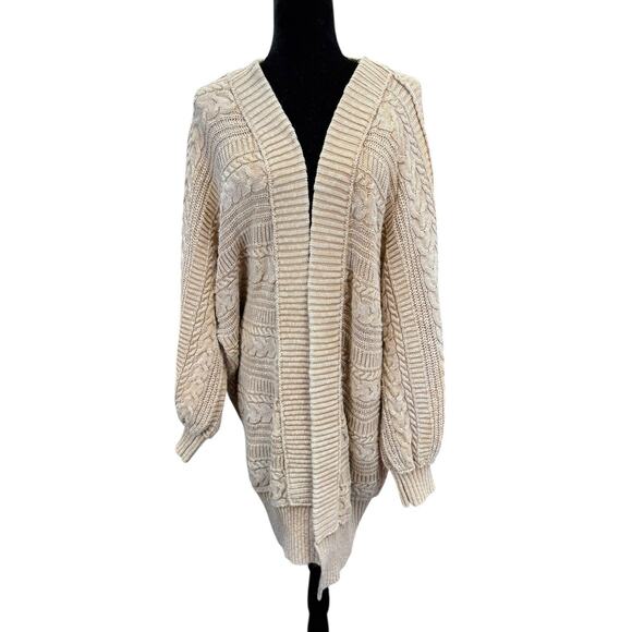 Free People Open Front Cable Knit Cardigan Sweater Small Beige Cotton - Picture 1 of 11
